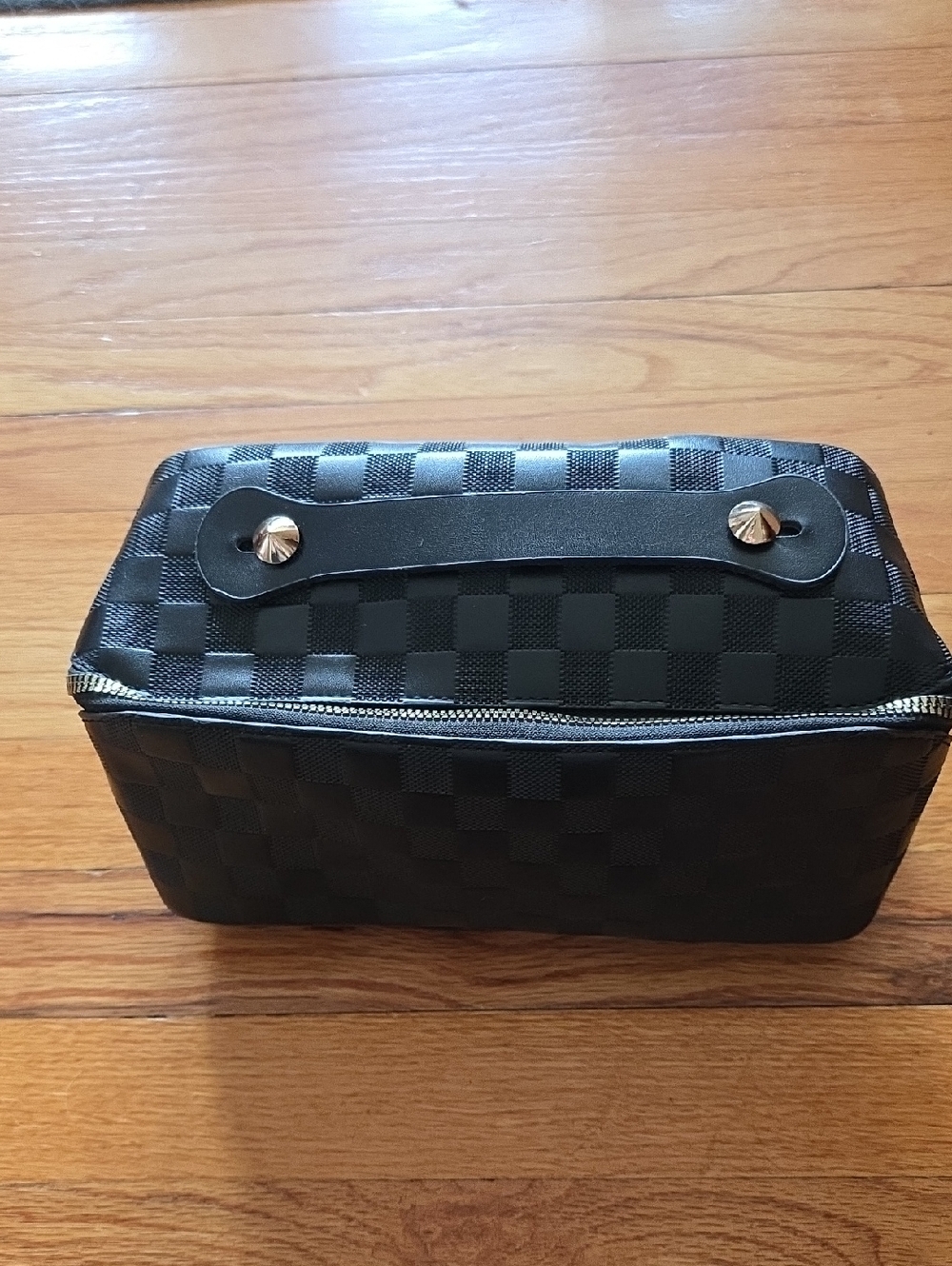 Black Checkered Women's Travel Toiletry or Cosmetic Bag